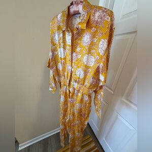 Fernando Sanchez Vintage 100% Silk Floral Yellow Aviator Jumpsuit